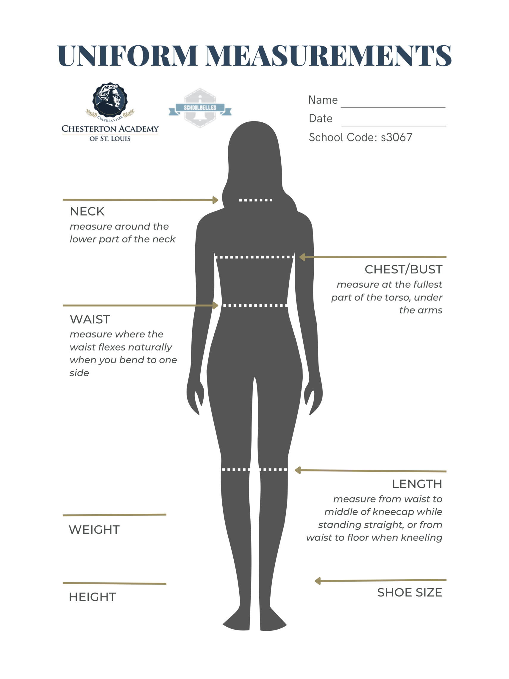 Female Castl Uniform Measurement